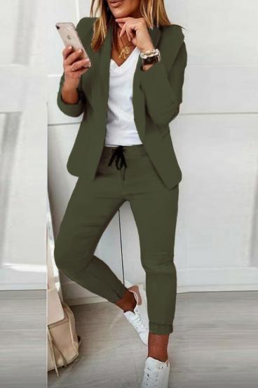 Set pantaloni cu blazer elegant  Estrena, verde măsliniu